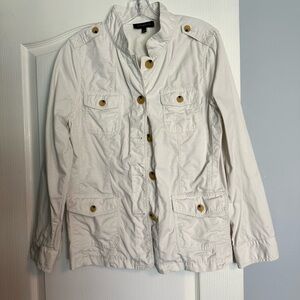 Talbots White Utility Jacket with Epaulettes and Collared Neckline